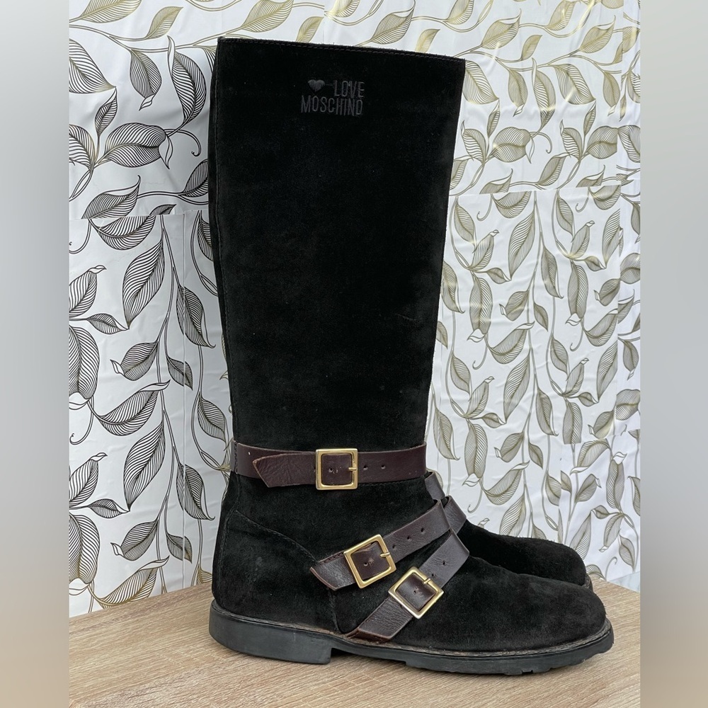 Love Moschino Black Suede Moto Boots | Gorpcore Biker Aesthetic | Size 9.5